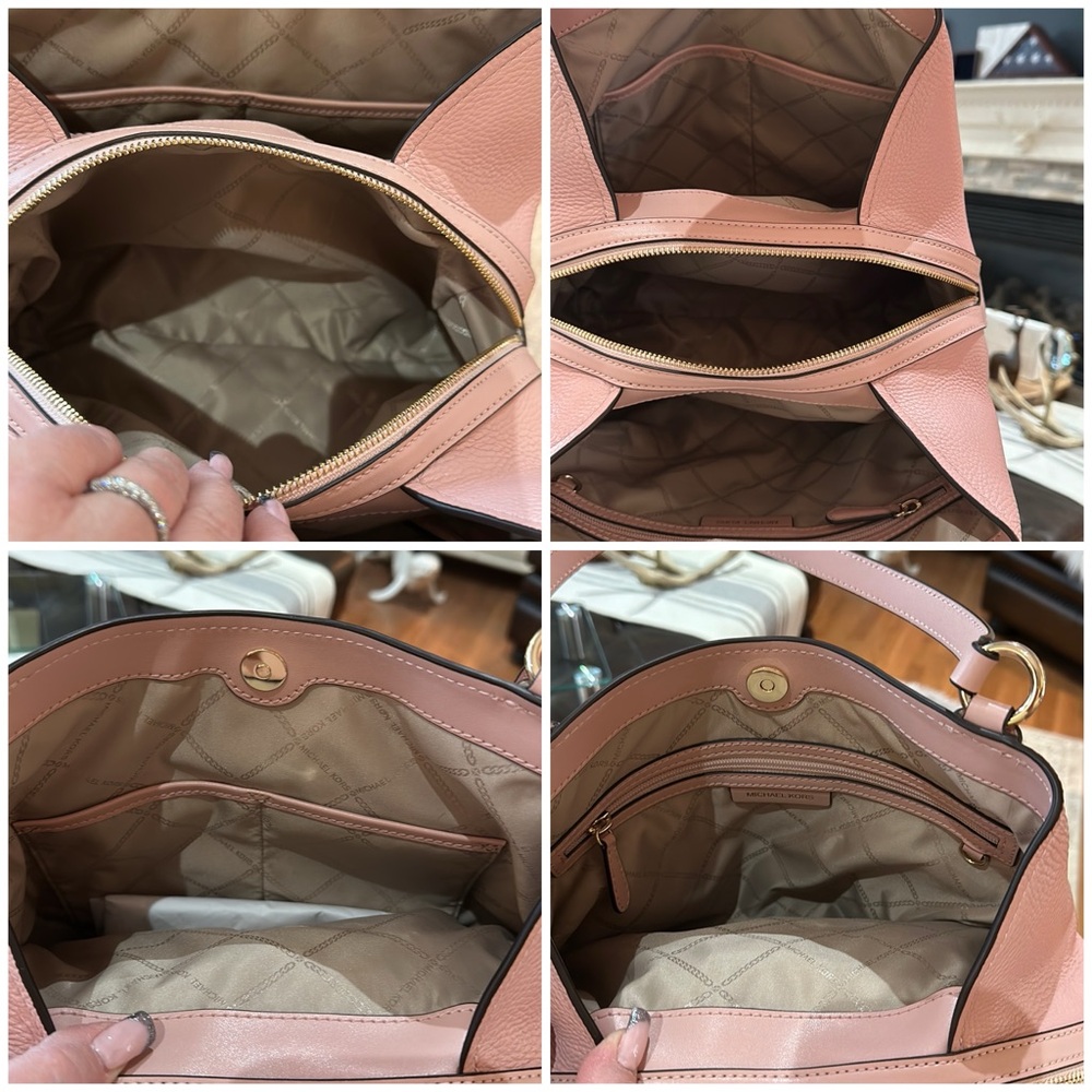 Authentic Michael Kors “Molly” Large Pebble Leather Shoulder Tote in Smokey Rose - Picture 12 of 16